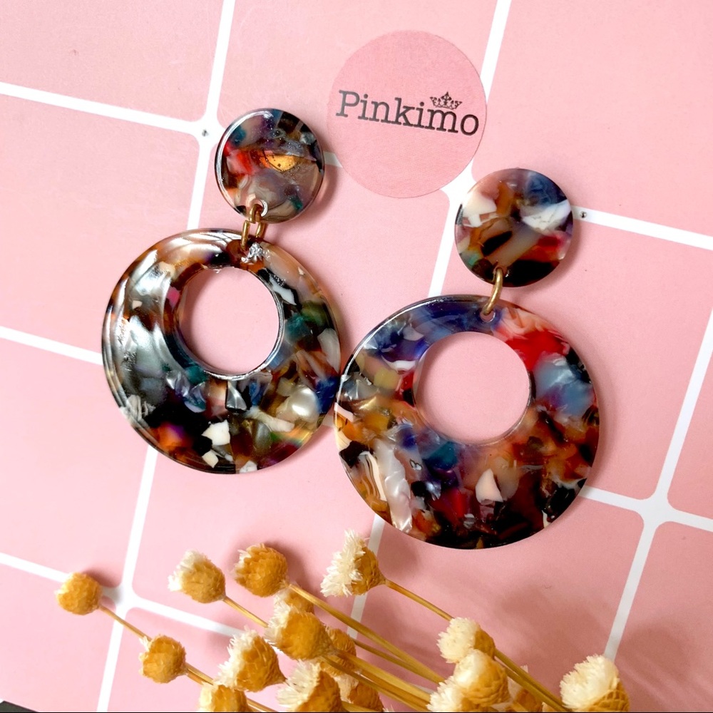 Marble Pattern Ring Acrylic Earrings
